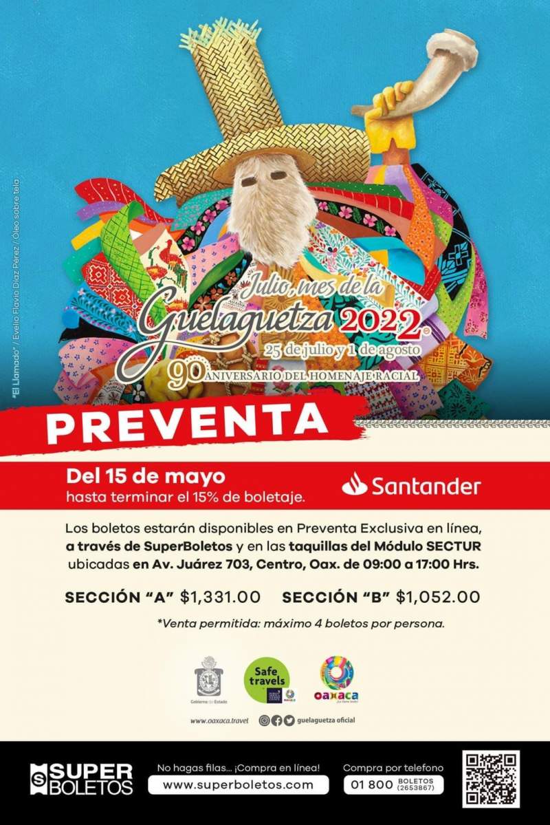 Inicia preventa de boletos para la Guelaguetza 2022