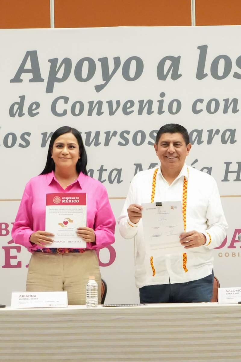 Firman Gobierno de Oaxaca, Secretaría de Bienestar y municipios afectados por Agatha convenio para rehabilitar infraestructura
