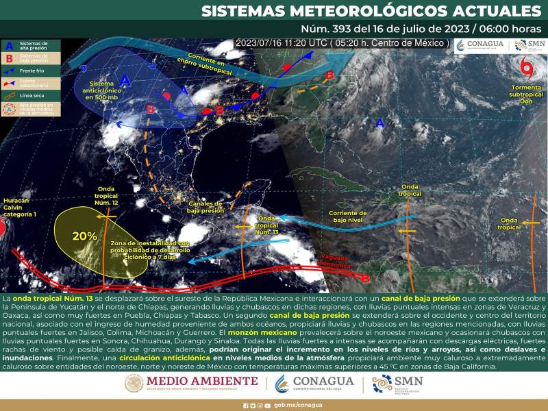 Onda tropical número 13 provocará lluvias, actividad eléctrica y rachas de viento en Oaxaca