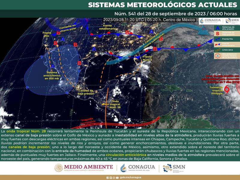 Lluvias y tormentas aisladas provocará Onda tropical número 28 informa Protección Civil