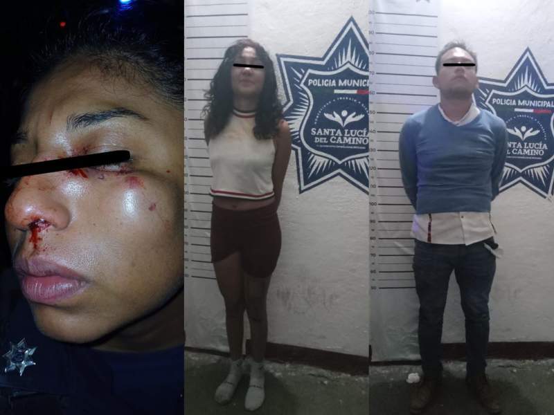 Detienen a mujer originaria de Mazatlán Sinaloa, por golpear fuertemente a policía municipal de Santa Lucía del Camino