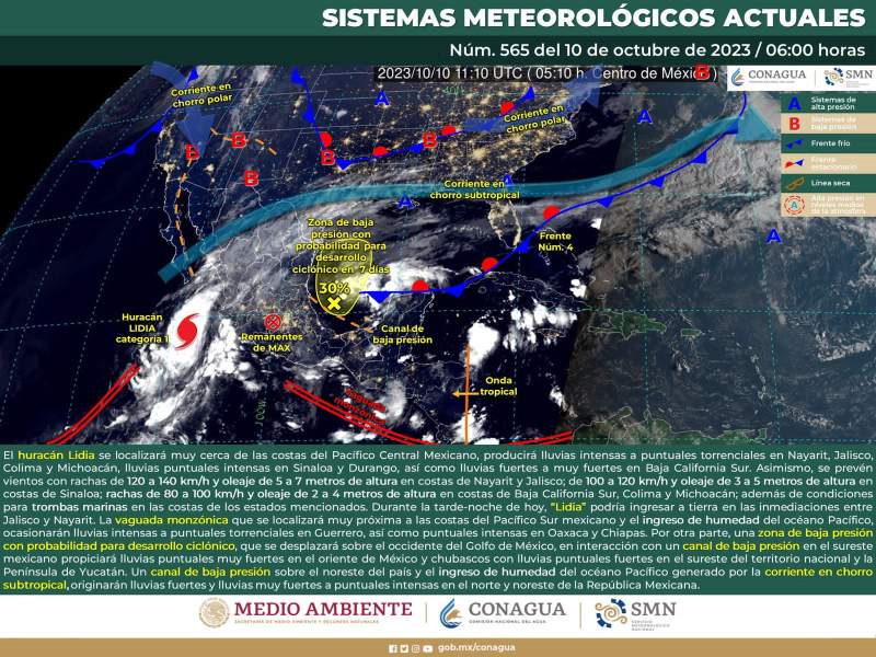 Persistirán las lluvias en gran parte del estado, así como evento de norte en el Istmo y Golfo de Tehuantepec